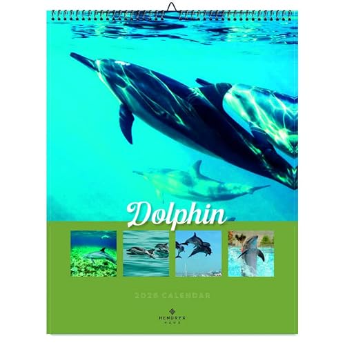January 2027 - December 2027 Dolphin Wall Calendar 11x14.25 Monthly Wildlife Photography 12 Month Animal Calendar Stunning Nature Images Gift for Animal Lovers, Kids Adults