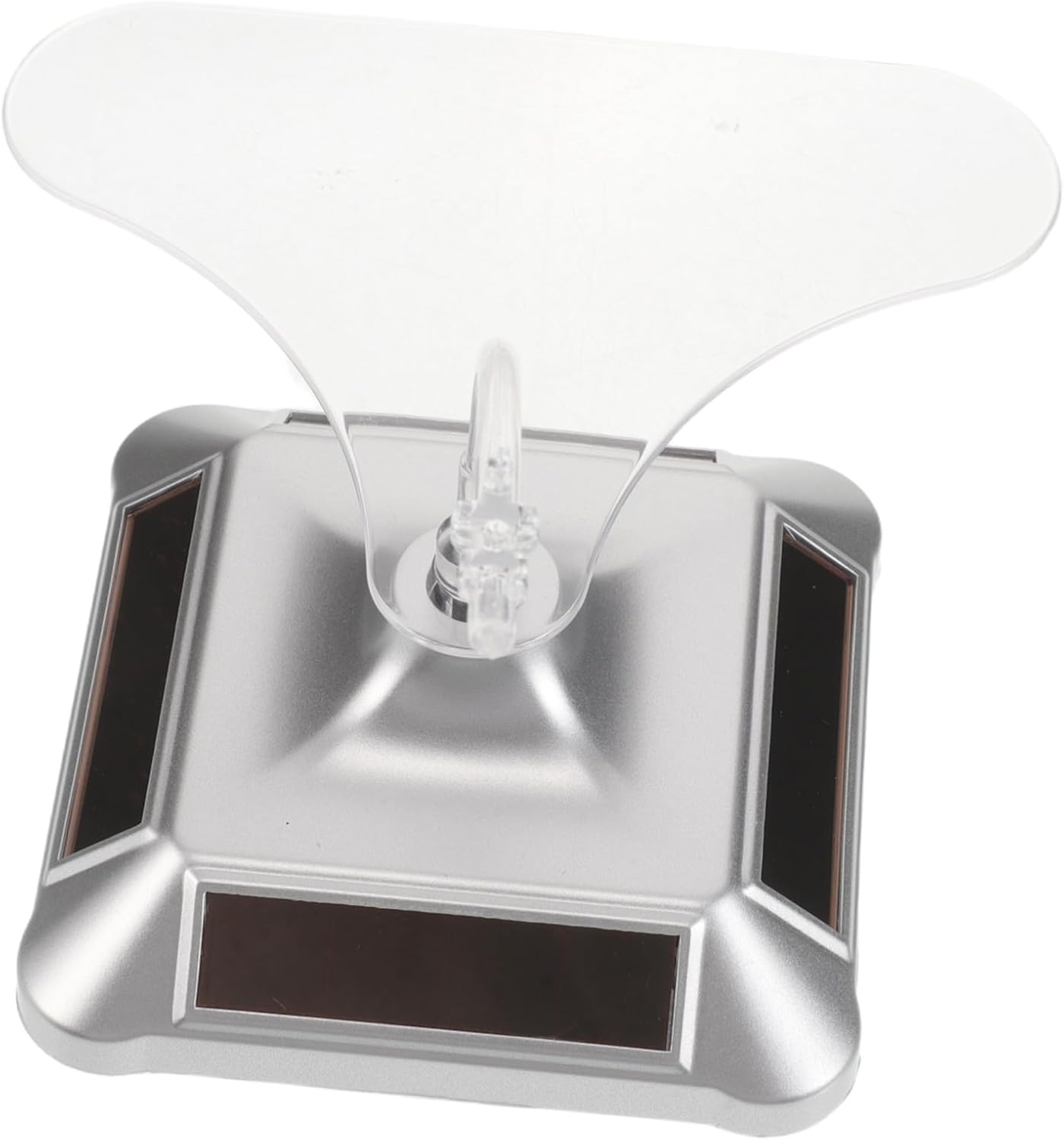 OUNONA Solar Powered Rotating Display Stand Silver Small Turntable for Eyeglasses, Jewelry Organizer, and Retail Showcase with Dual Motorized Mechanism