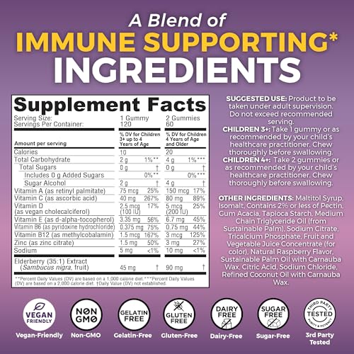 Viva Naturals Sugar-Free Sambucus Elderberry Gummies for Kids, 8-in-1 Children Immune Support with Vitamin C & Zinc – Chewable, Vegan & Gluten-Free (120 Count) for Daily Wellness - Thumbnail 2