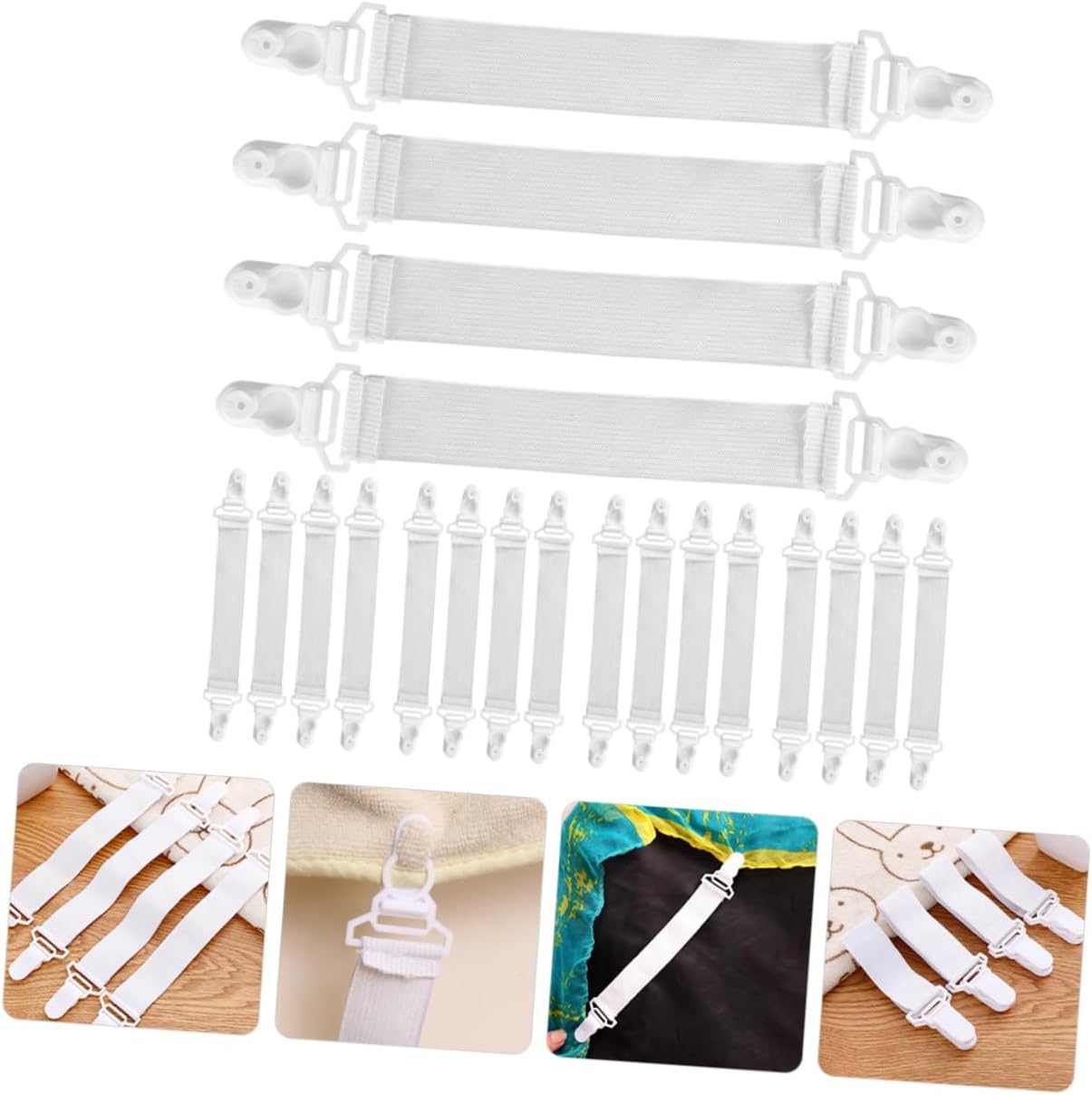 Alipis 4sets 20pcs Sheet Bed Sheet Fasteners Mattress Sheet Clips Straps for Fitted and Flat Blankets and Comforters Heavy Duty Grippers for Neat and Tidy Bedding 20pcs*4