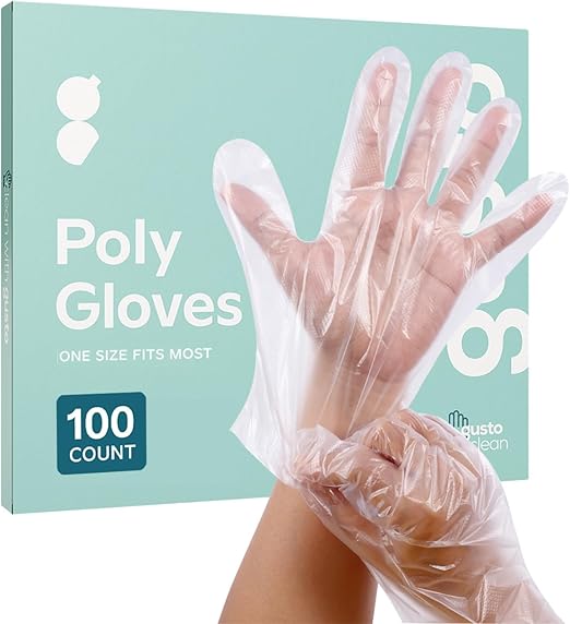Comfy Package [100 Count Disposable Poly Plastic Gloves for Cooking, Food Prep and Food Service | Latex & Powder Free - One Size Fits Most
