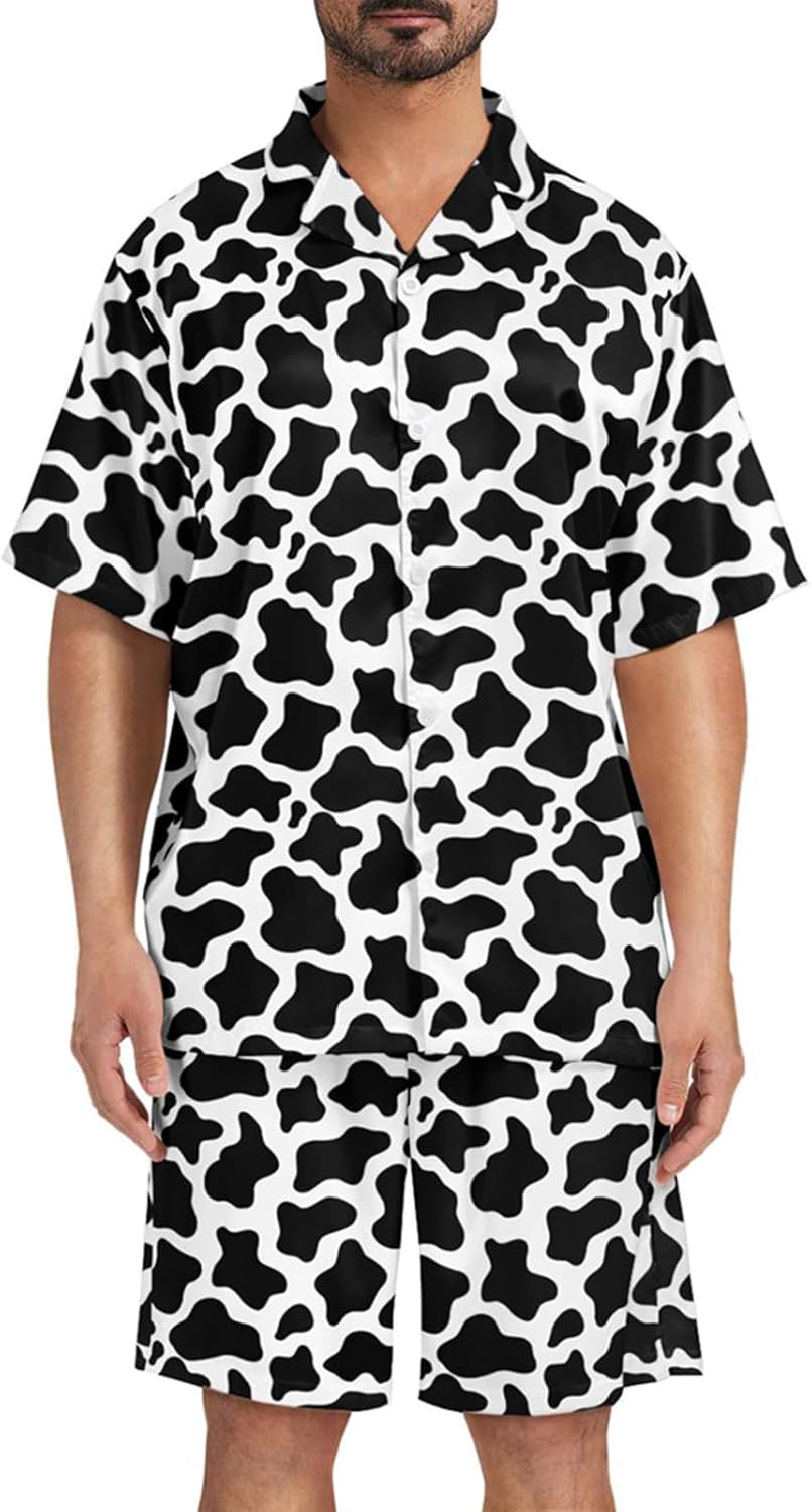 Mens Pajama Set Short Sleeve Sleepwear Button Down Summer Loungewear Lightweight Soft Comfy