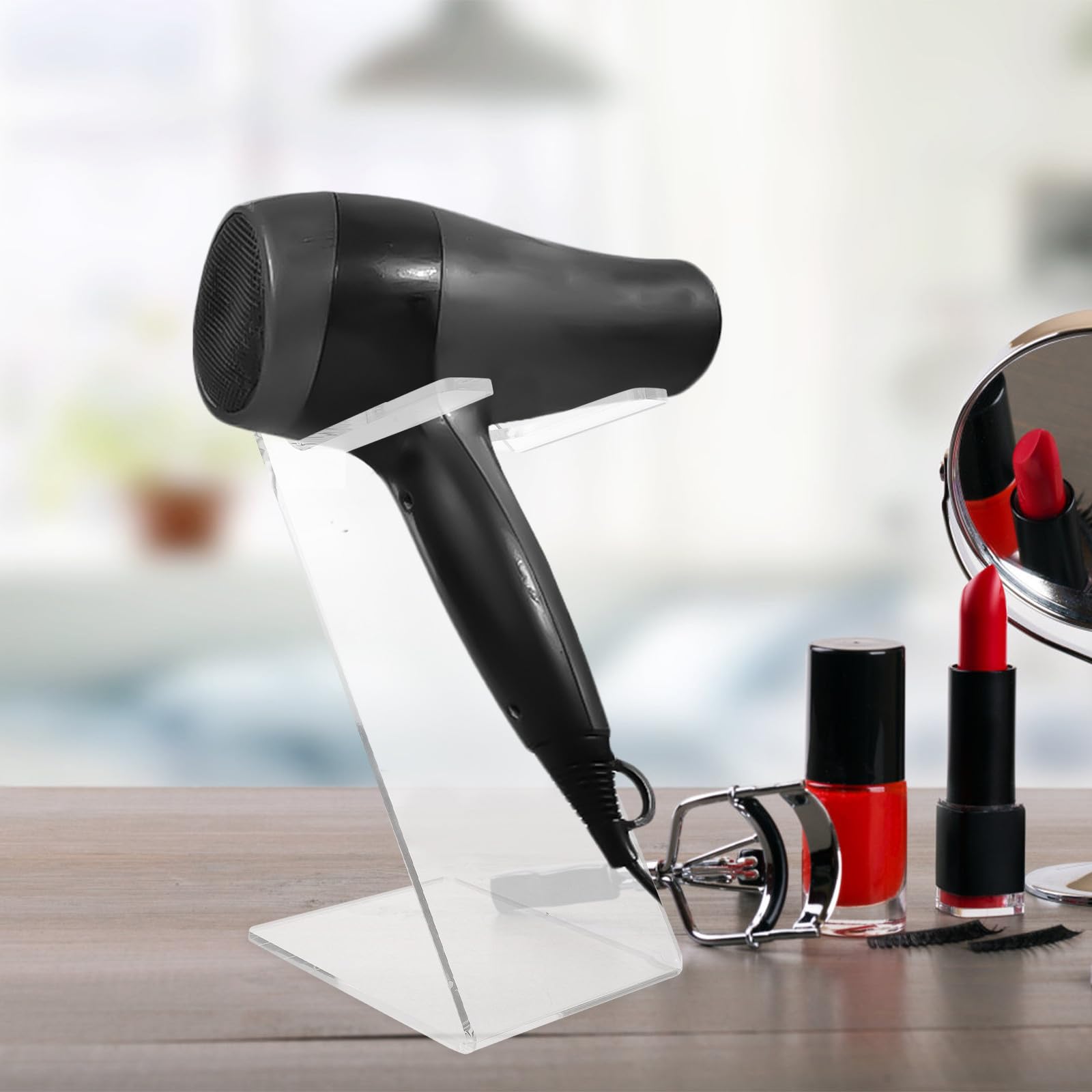 Garneck Porta Asciugacapelli da Tavolo Trasparente in Materiale Robusto Supporto Compatto Salvaspazio per Bagno Domestico e da Viaggio Organizer Leggero per Asciugacapelli Facilmente