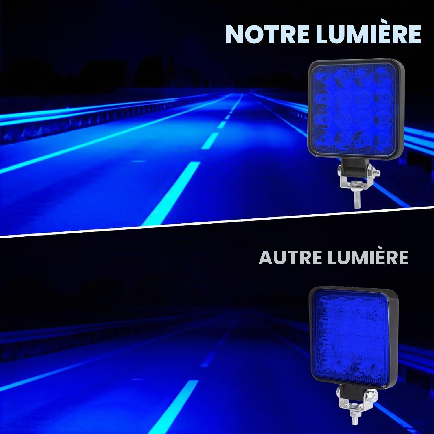 Phares de Travail Antibrouillard LED Ultra-lumineux, Lot de 2 Barres Lumineuses LED Carrées, pour SUV, Quad, 4x4, Bateau, Camion, Tracteur, Projecteurs de Conduite(Bleu)