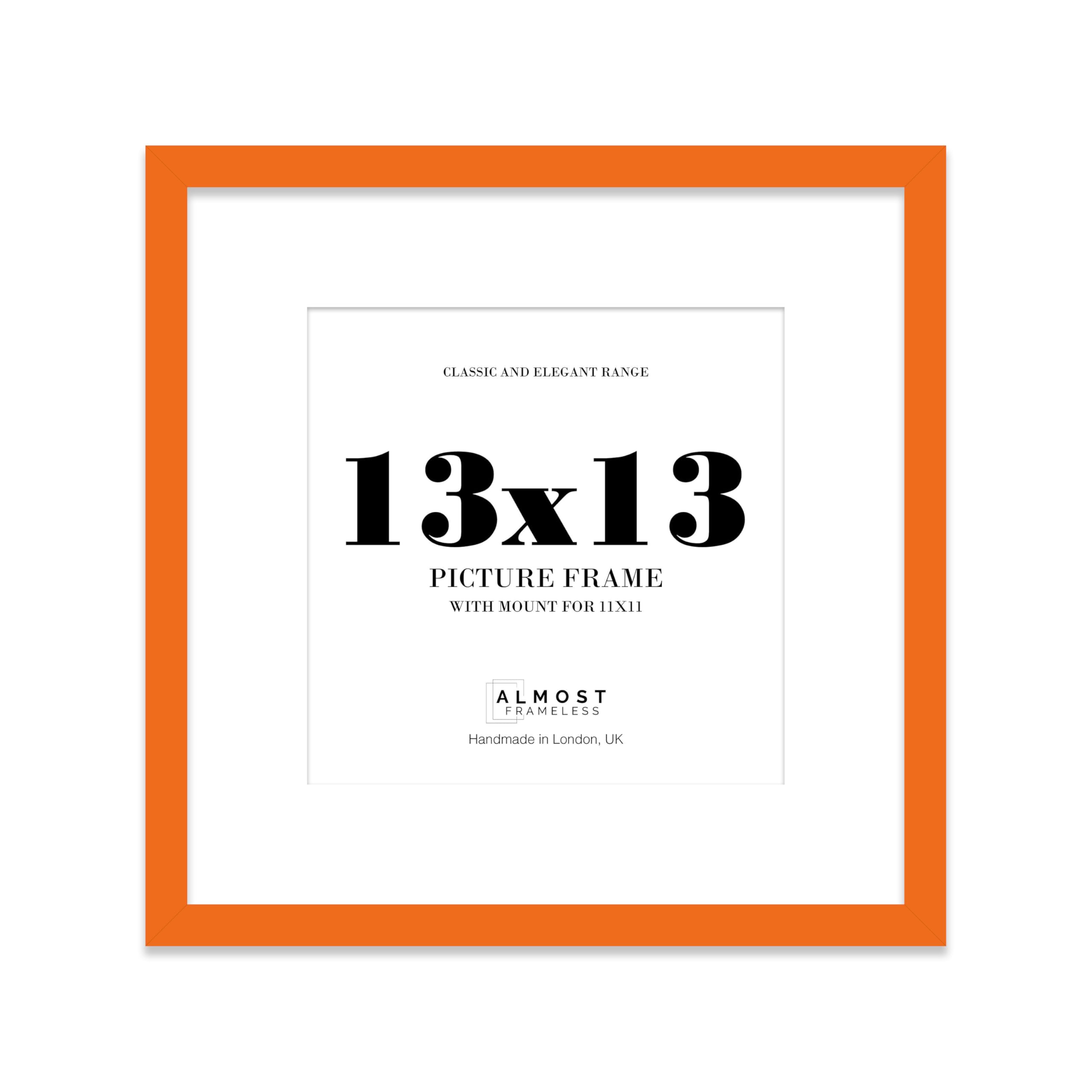 13x13 Orange Picture Frame with Mount for 11x11 Photos, Prints - Modern Square Wall Frame, 1 Pack