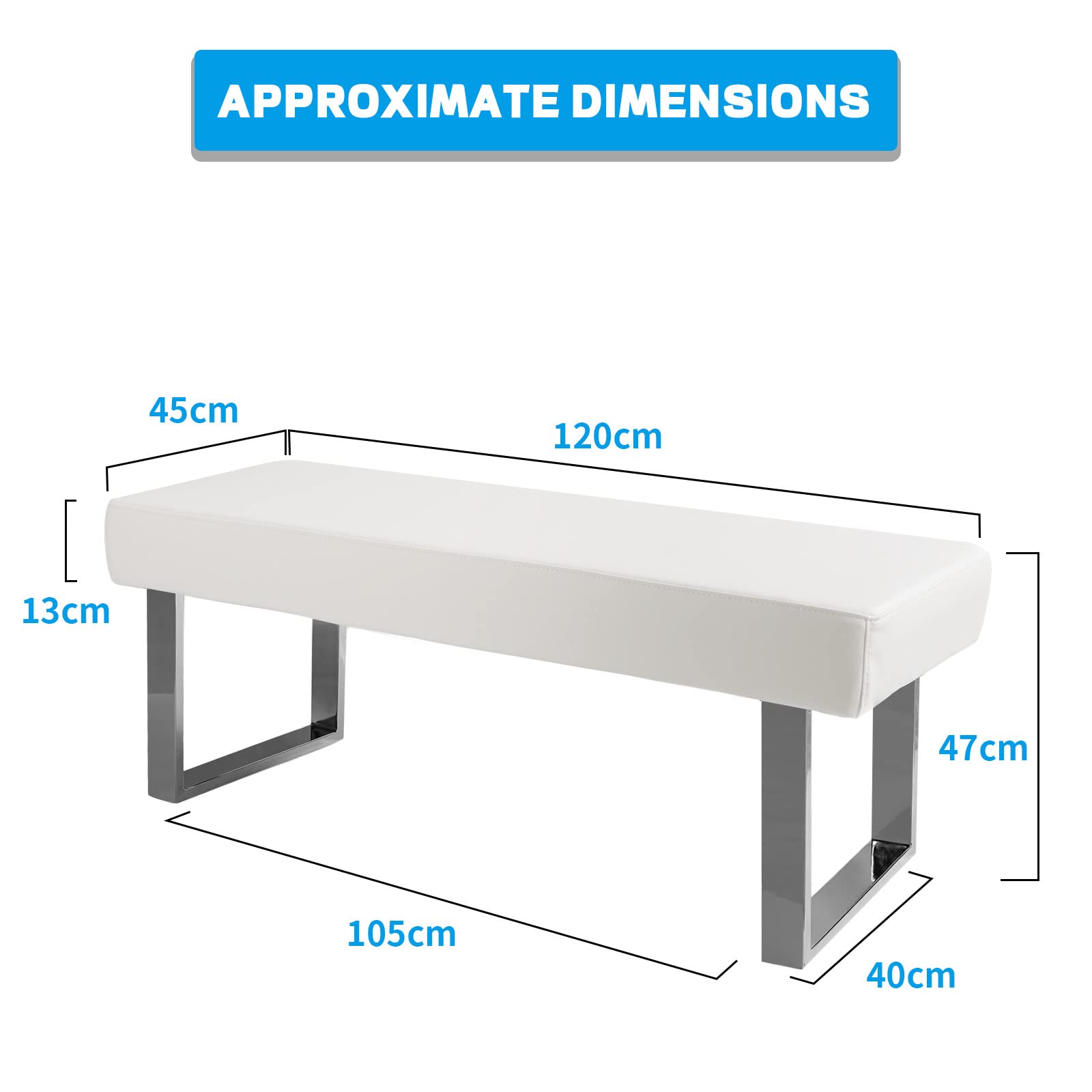 JIEXI Banco de Comedor Moderno con tapizado, Banco de Dormitorio para Esquina Interior con Patas de Metal, Banco de Piel sintética para Entrada, Cocina, Sala de Estar (Blanco)
