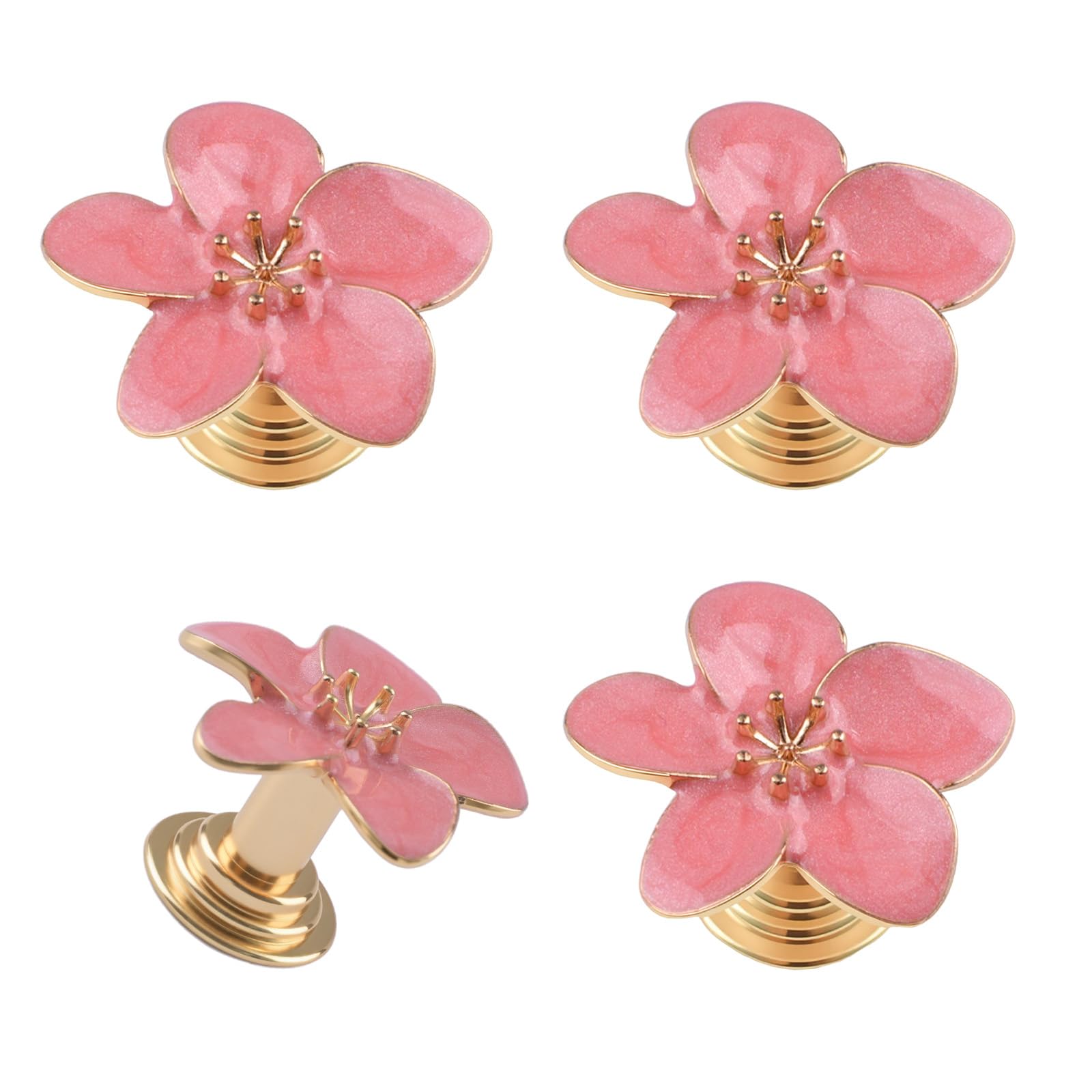 MOROBOR 4PCS Pink Petal Drawer Knobs, Creative Cabinet Drawer Pulls Sturdy Home Decor Handles Single Hole Zinc Alloy Knobs with Mounting Screws for Dresser Wardrobe Door Furniture — image 1