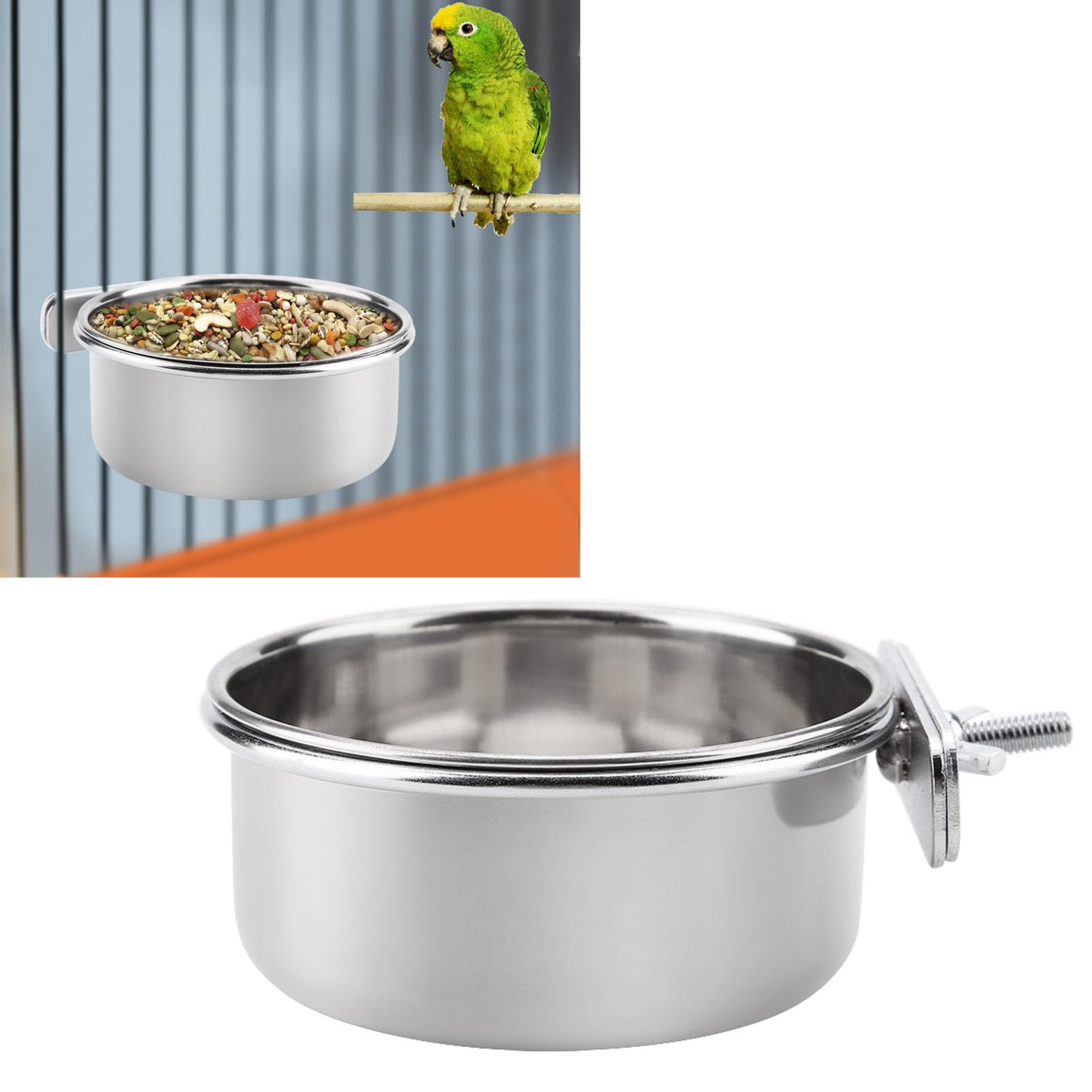 Appendere cibo regolabile acqua cibo ciotola di alimentazione in acciaio inox pappagallo parrocchetto alimentatore gabbia per uccelli accessorio bere tazza(M)