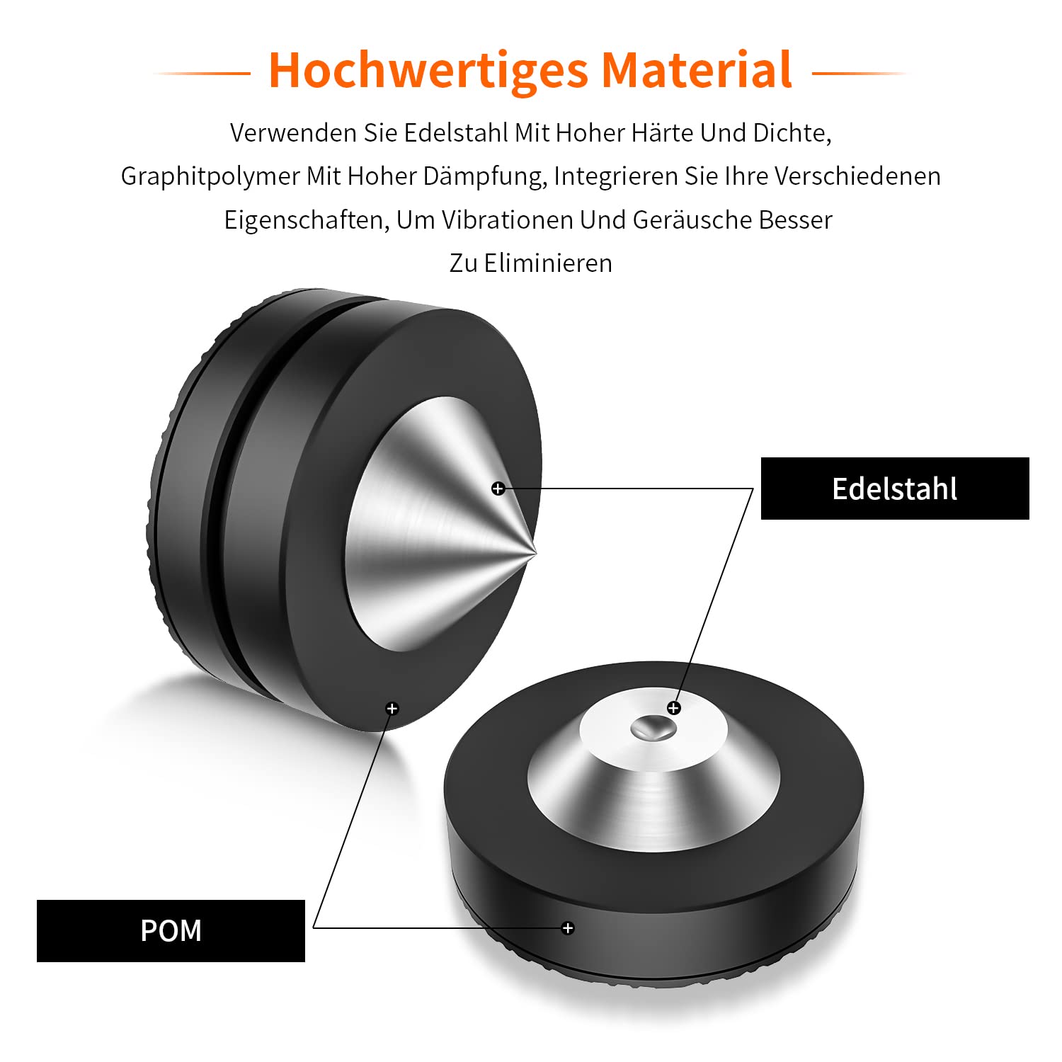Tertullus Juego de 4 tapones para altavoces POM de acero inoxidable y arandelas, almohadillas para altavoces, tocadiscos y dispositivos HiFi