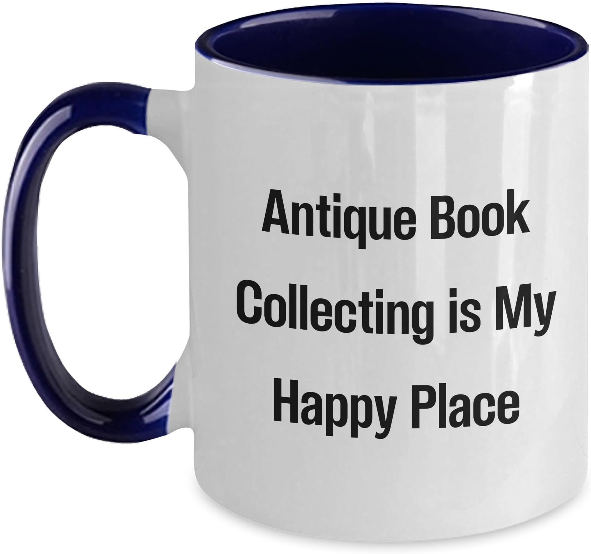 Generic Antique Book Collecting Two Tone Coffee Mug | Funny Gifts for Antique Book Collectors | Unique Father's Day Unique Gifts from Son or Daughter, 11oz, White/Navy