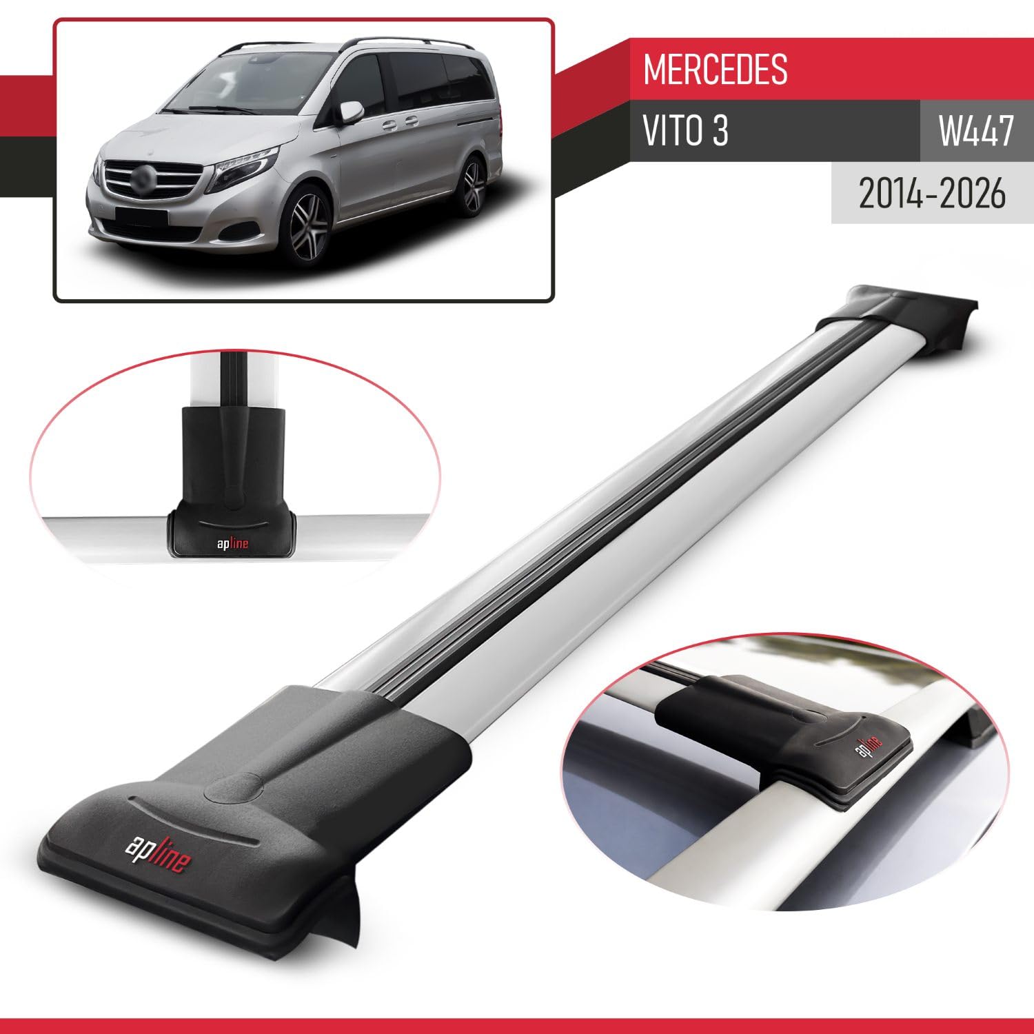 Kompatibel mit Mercedes Vito (W447) 2014-2024 Relingträger Fly Modell Dachträger 4 Bars Gepackträger GRAU