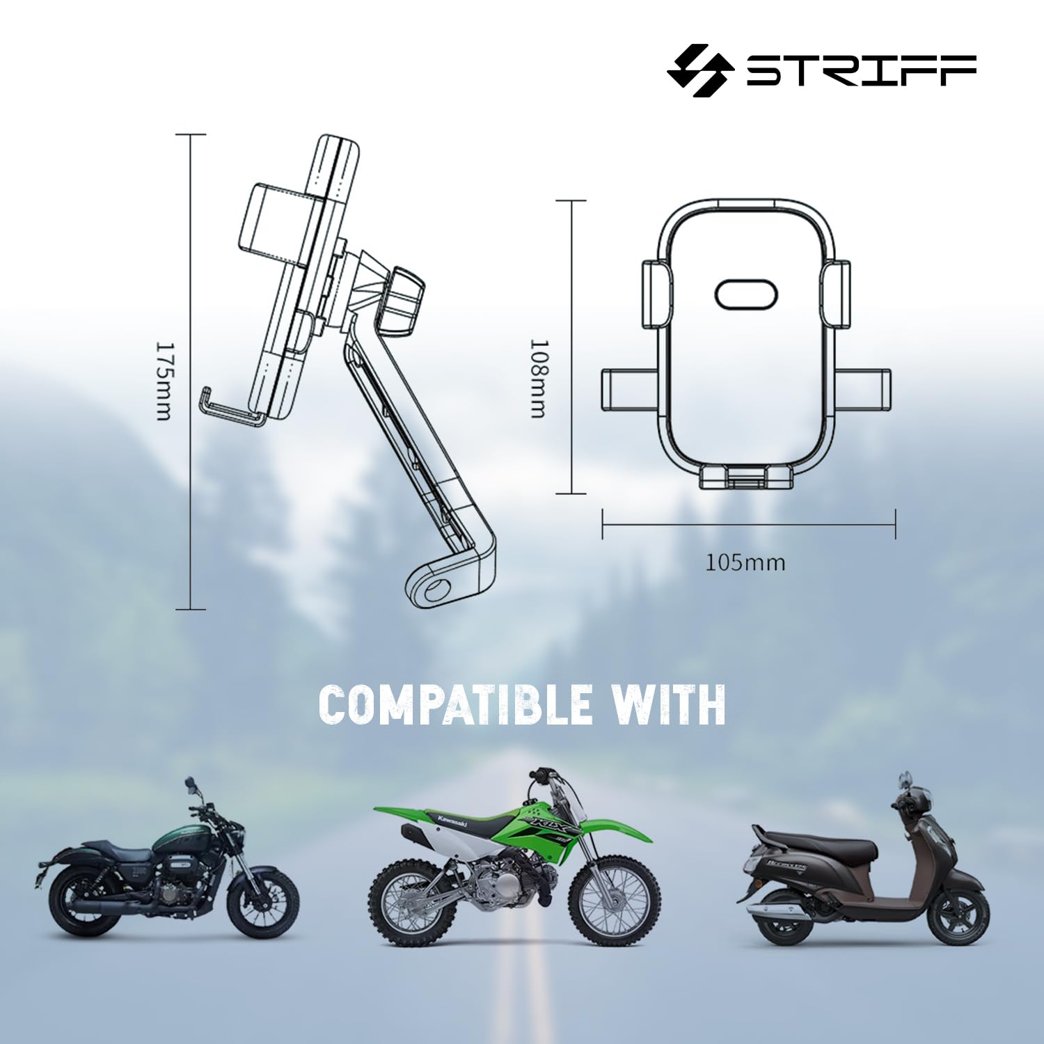 STRIFF Aeroride Mirror Mount Bike Mobile Phone Holder | 360° Rotatable Smartphone Stand for Bicycle & Motorcycle | Anti-Shake Secure Grip | for 4.7 to 6.8 Inch Devices | Mirror Handlebar Mount, Black — Amazon image 5