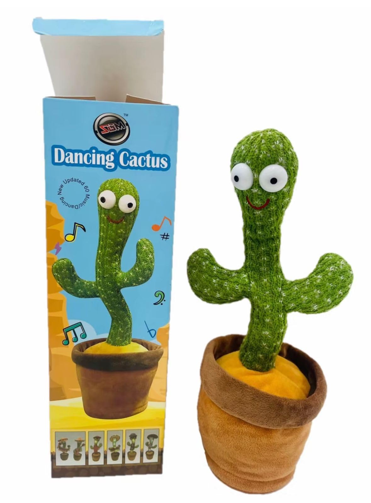 SGMDancing Cactus Toy with Built-In Rechargeable Battery – Talking, Singing, Recording Plush Toy with LED Lights, Safe Certified for Kids, Babies & Toddlers (3 Years +)