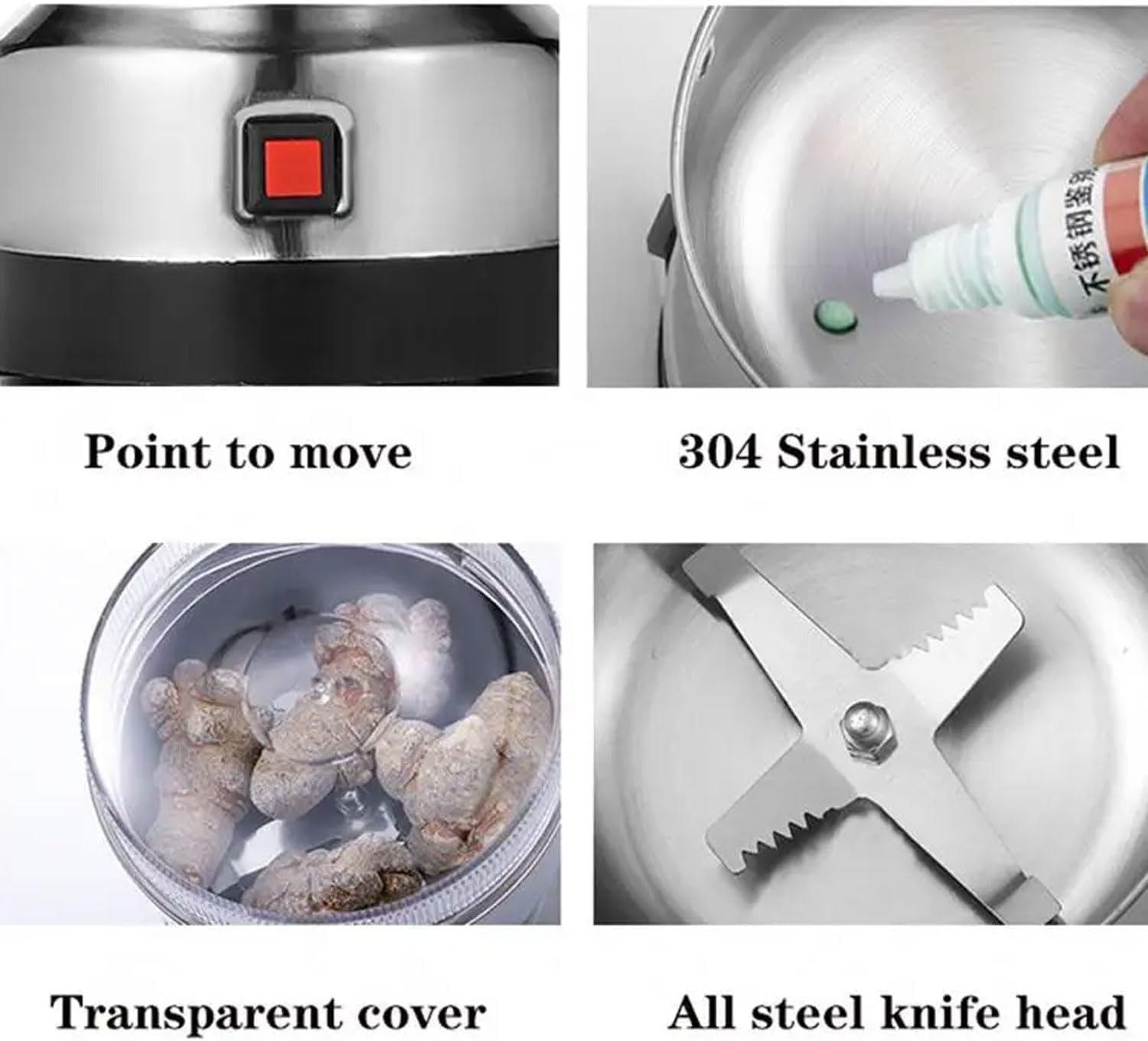 150g Electric Food Grinder, Multifunctional Smash Machine, with Four-Leaf Steel Knife, Transparent Protective Cover, Fast Grinding, for Coffee Beans, Corn, Seasonings, Beans(