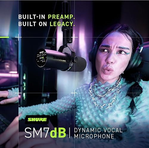 Miniatura 7 de Shure SM7dB Micrófono vocal dinámico con preamplificador integrado para transmisión, podcast y grabación, frecuencia de amplio alcance, sonido