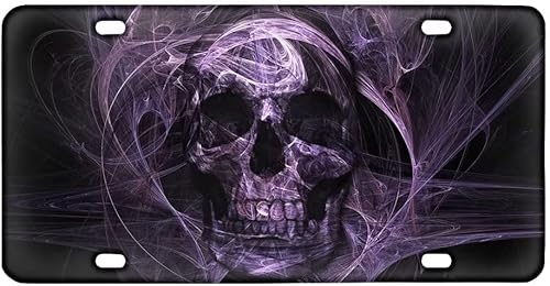 Placa de matrícula decorativa con diseño de calavera morada, cubierta decorativa de aluminio para placa delantera de automóvil para mujereshombres,