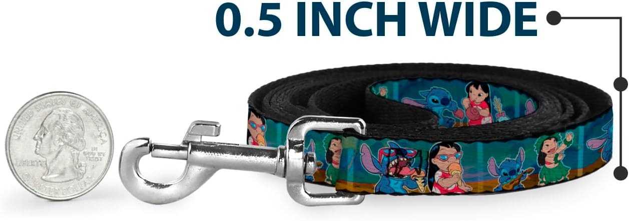 Buckle-Down Dog Leash Lilo Stitch 5 Scene Blocks 6 Feet Long 1.0 Inch Wide, Multicolor (DL-6FT-WDY301)