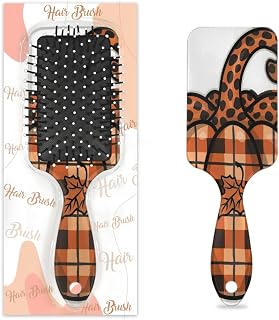 Pumpkin With Plaid Soft Touch Hair Brush Detangling & Straightening Hairbrush for Women Removes Knots and Tangles in Wet or Dry Hair