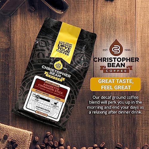 Christopher Bean Coffee - Amaretto Cinnamon Flavored Coffee, (Decaf Ground) 100% Arabica, No Sugar, No Fats, Made With Non-Gmo Flavorings, 12-Ounce Bag Of Decaf Ground Coffee #TOP2