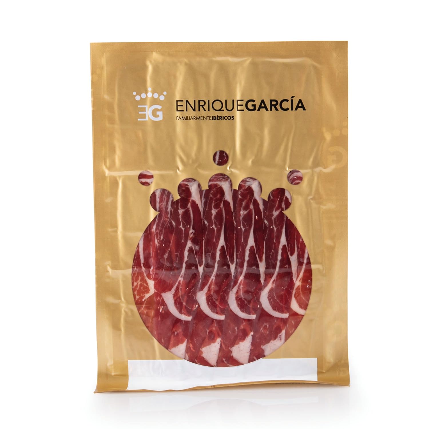 ENRIQUE GARCÍA - Jamón de Cebo Ibérico 75% Raza Ibérica, 10 Sobres Envasados al Vacío de 100 g Aprox. Acabado plástico. Caja regalo de cartón. Corte a máquina.