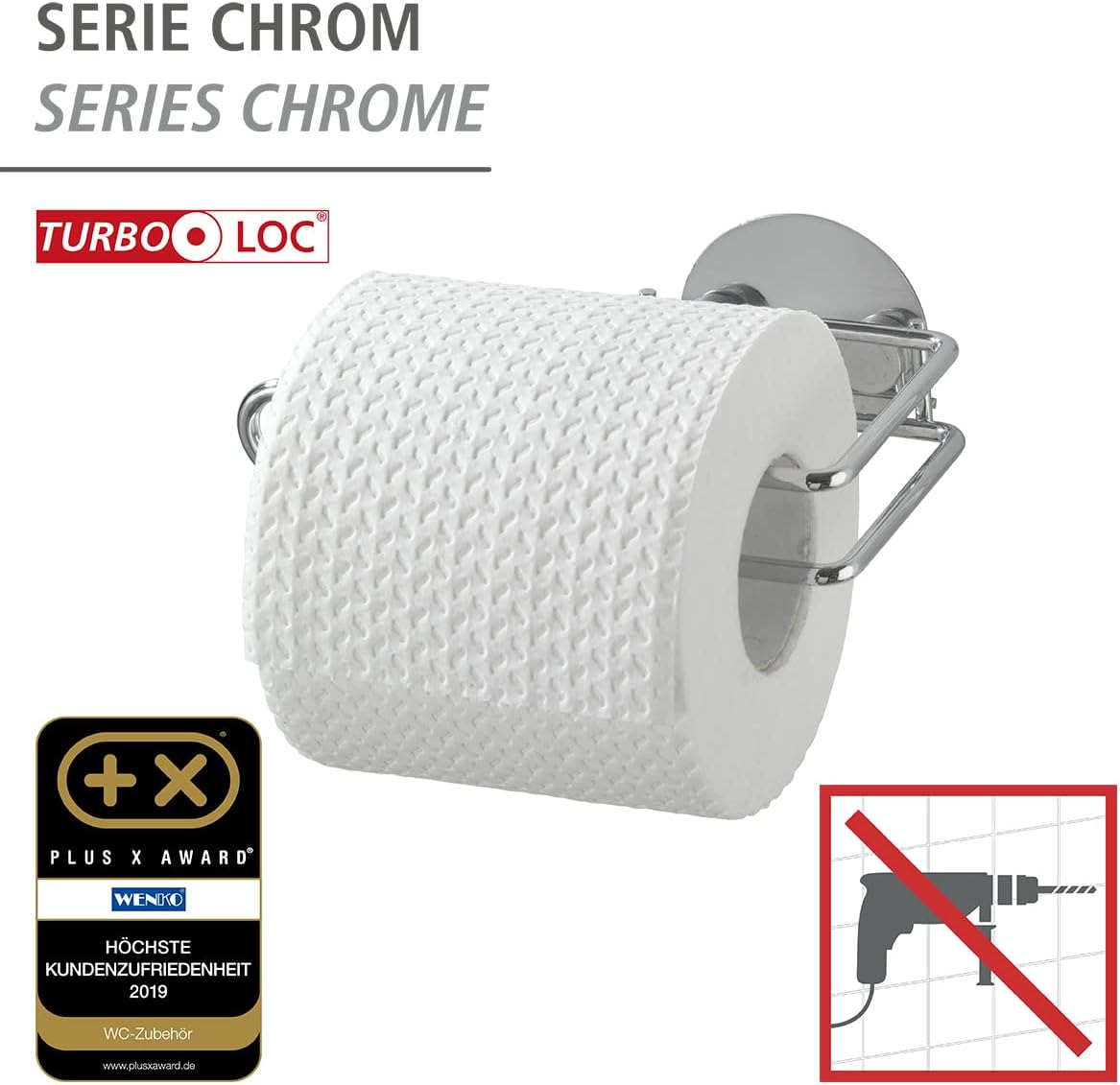 Wenko Turbo-Loc Toilet Roll Holder features