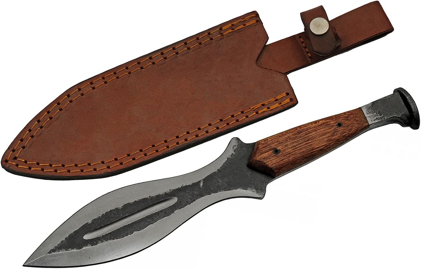 SZCO Supplies 13" Railroad Spike Full Tang Spear-Point Hunting Knife with Leather Sheath, Brown, (HS-7900)