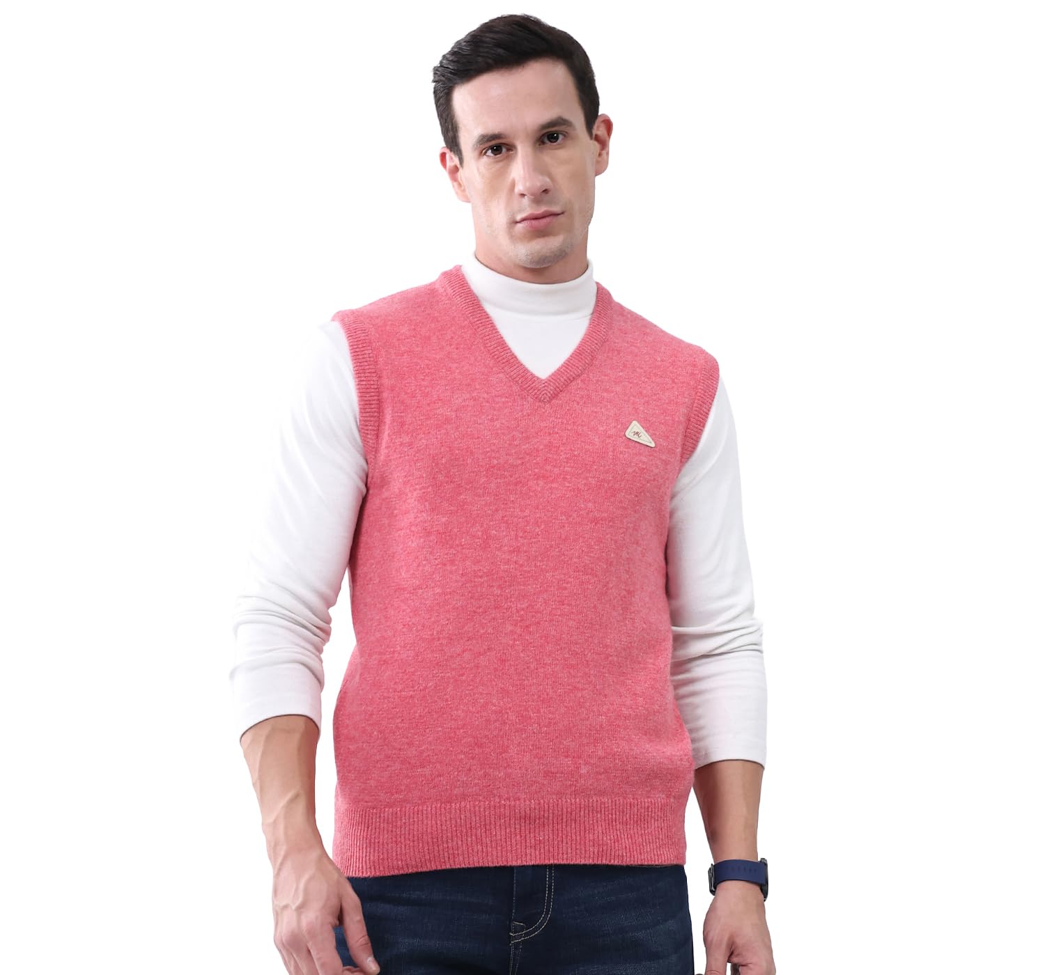 Mens Lambs Wool White Solid V Neck Sweater |1220116SL-101