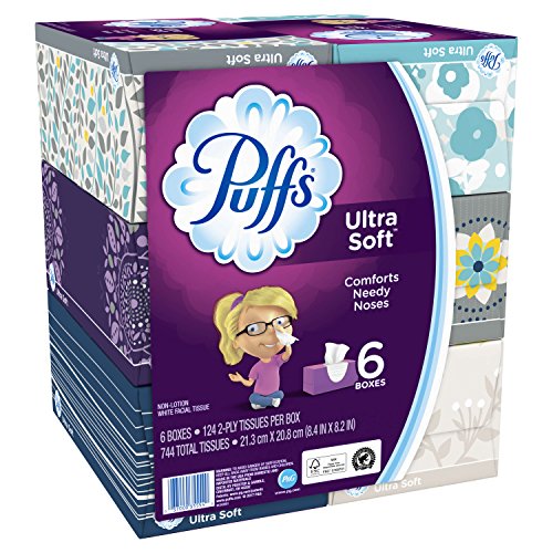 Puffs Ultra Soft Facial Tissues, 6 Family Boxes, 124 Tissues per Box - //coolthings.us