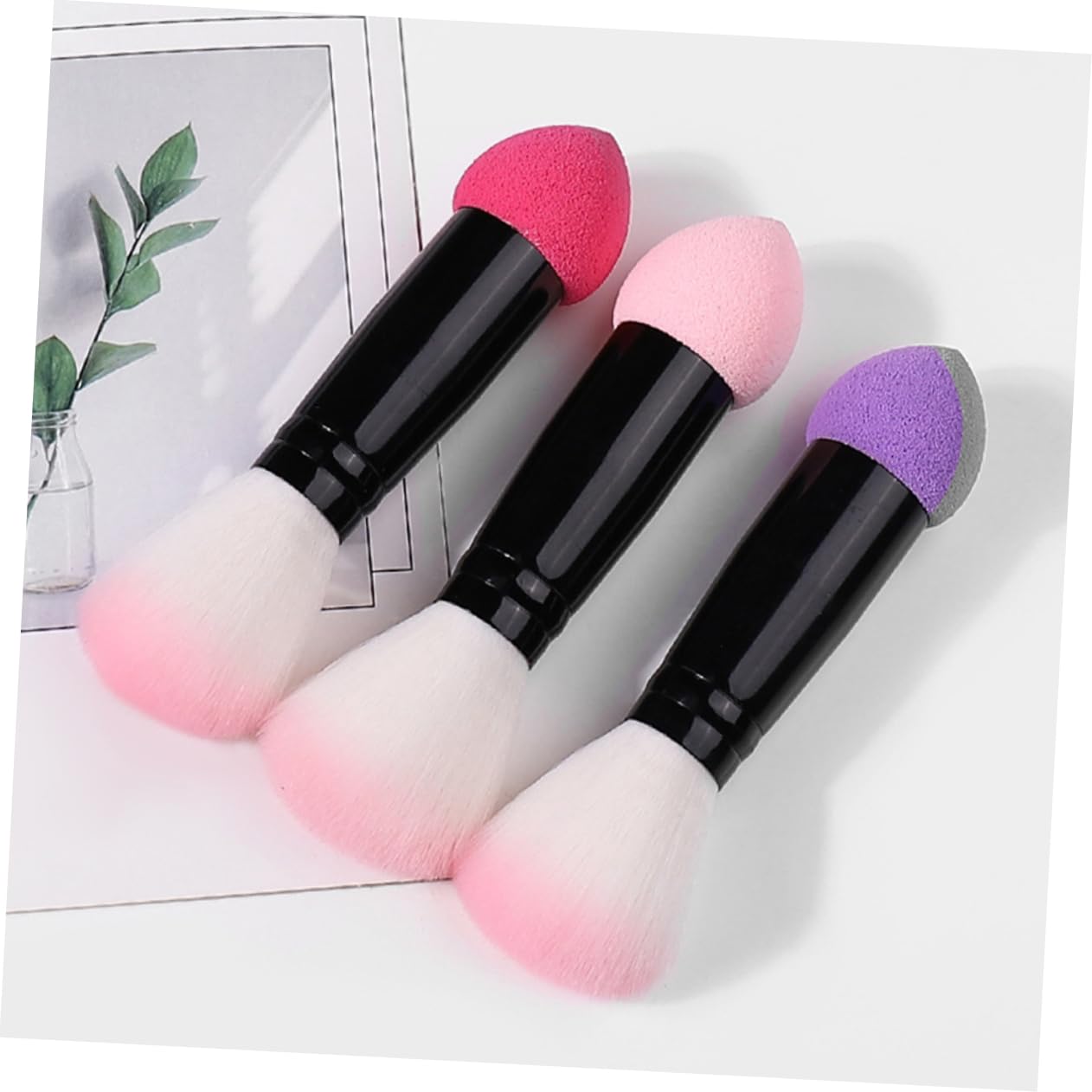 Healeved 3Pcs Double Sided Makeup Brushes Blush Powder Application Skin Friendly Materials Lightweight Travel Friendly for Quick Touch Ups