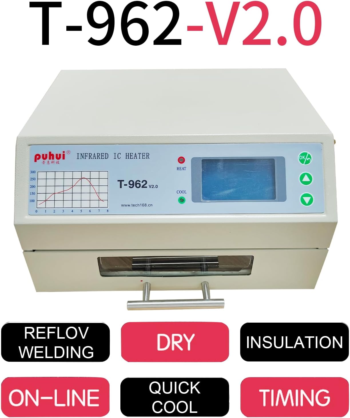 T962 Reflow Oven,110v 800w Reflow Soldering Station, Intelligent Infrared IC Heater,Welding area 7.08×9.25in for Pcb Chip Aluminum Substrate Lamp Bead