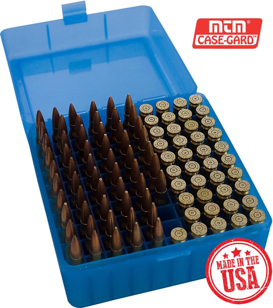 MTM Case-Gard RM-100 Series Medium Rifle Ammo Box, 100 Round, Clear Blue