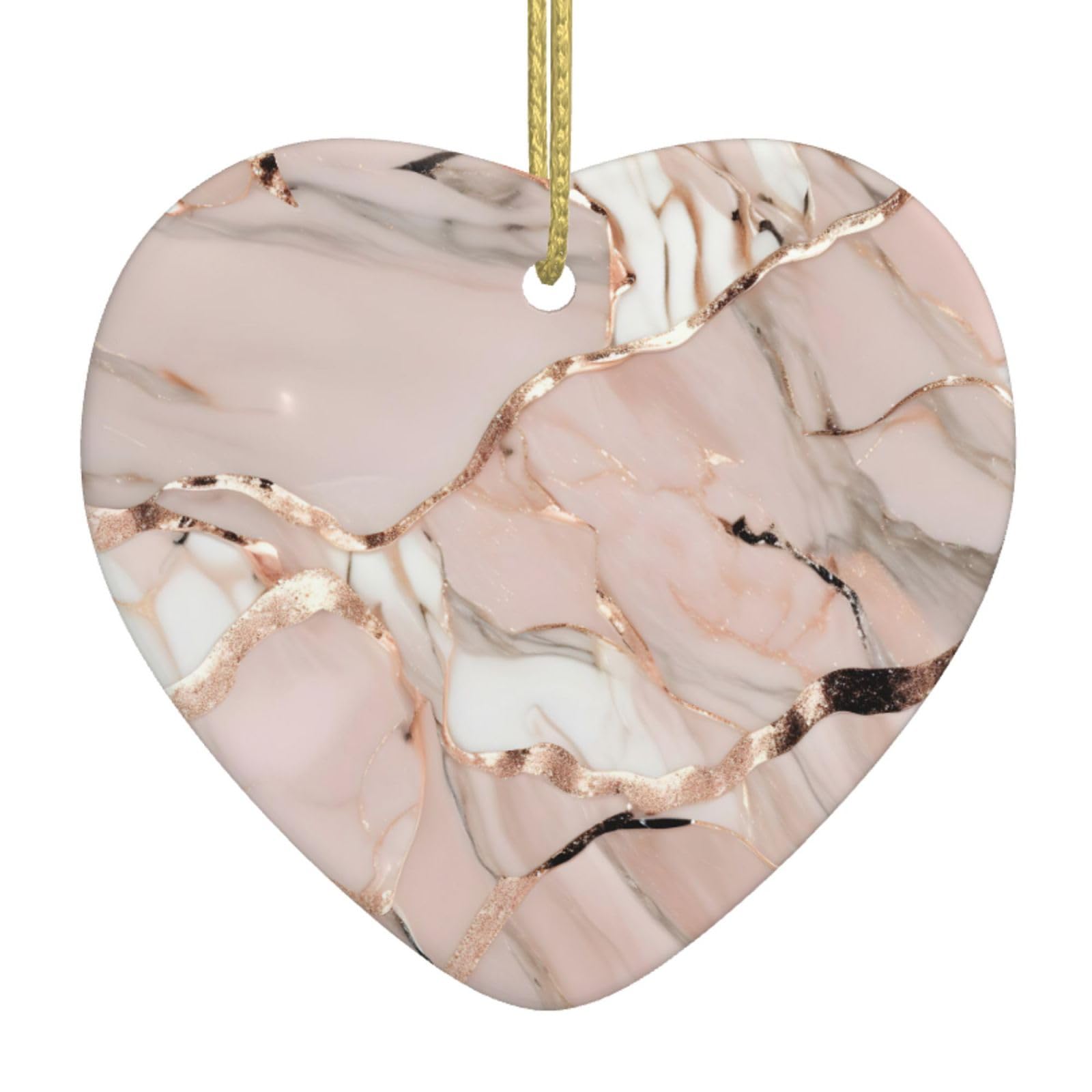 Nbtghga White Rose Gold Marble Print Christmas Ornaments, Ceramic Hanging Ornament, Xmas Tree Decoration, Holiday Home Decor