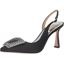Badgley Mischka Womens Enida Stiletto Slingback with Crystal Buckle