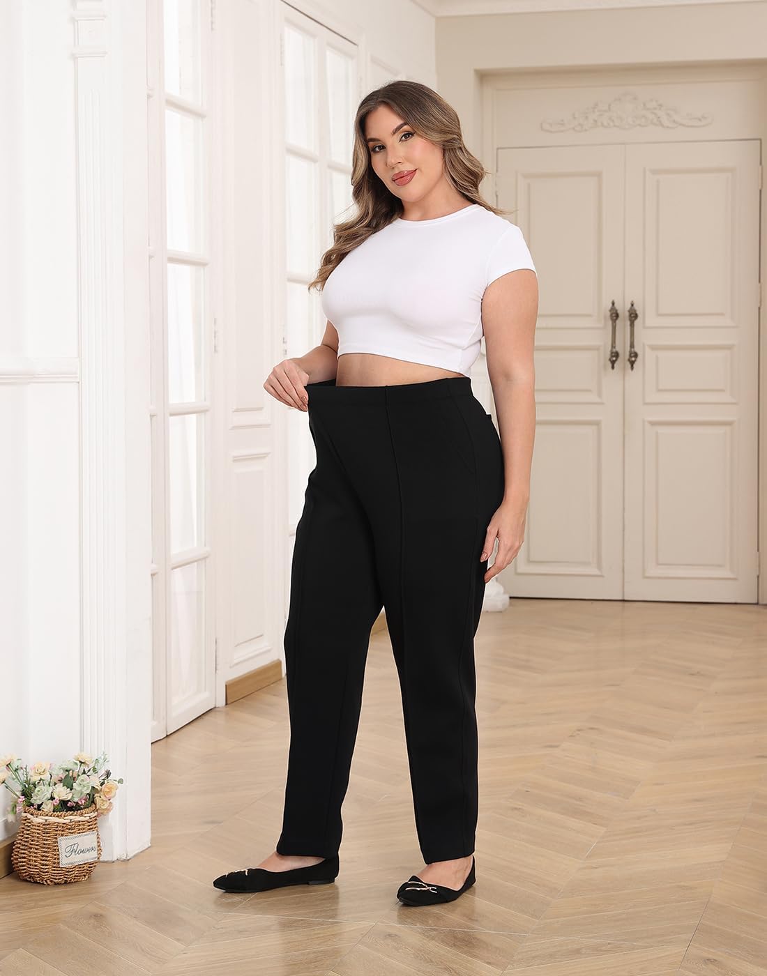 HDE Women's Plus Size Pintuck Pull On Sweatpants with Pockets - Image 3