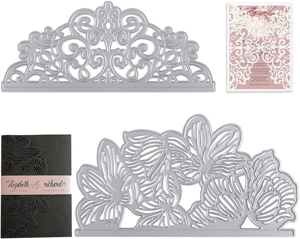 2pcs Scrapbooking Dies Métal Découpé Invitation de Mariage Dentelle Coupe Fleur Frontière pour