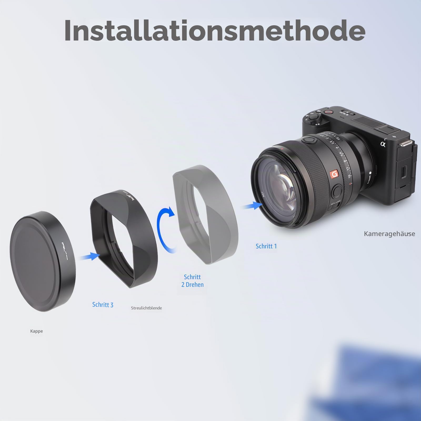 Haoge Gegenlichtblende Bajonett Metall eckig für Sony FE 35mm F1.4 GM, FE 50mm F1.4 GM(mit Metall-Frontkappe), ersetzt Sony FE35mm F1.4 GM Hood ALC-SH164