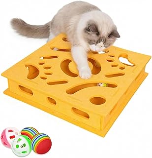 Katze interaktive Puzzle Spielzeug,Katzenkratzbox mit Labyrinth und Klingelbällen, Filz Labyrinth Interaktives Sichtfenster, Krallenwetzen Intelligenzspielzeug für Katzen,Orange