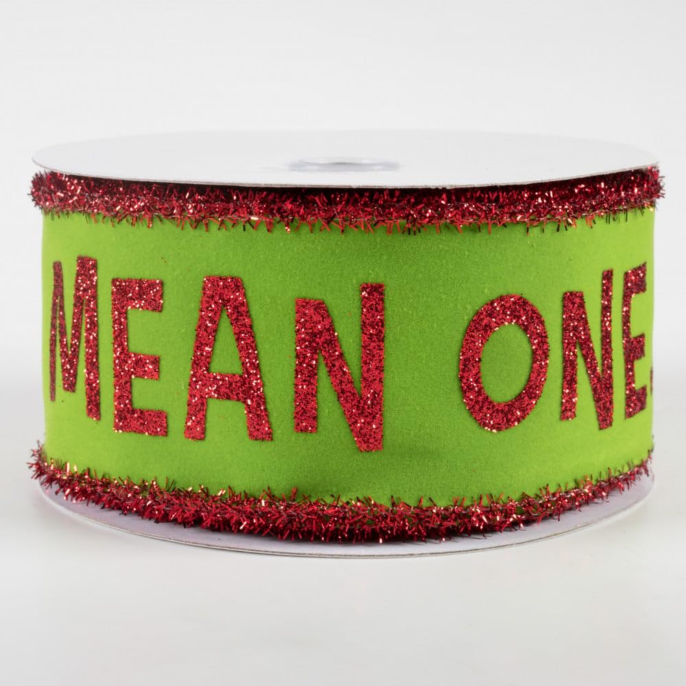You're a Mean One Velvet Wired Ribbon for Christmas Monster Bows, Wreaths, Crafts, Tree Toppers, and Decorations (2.5