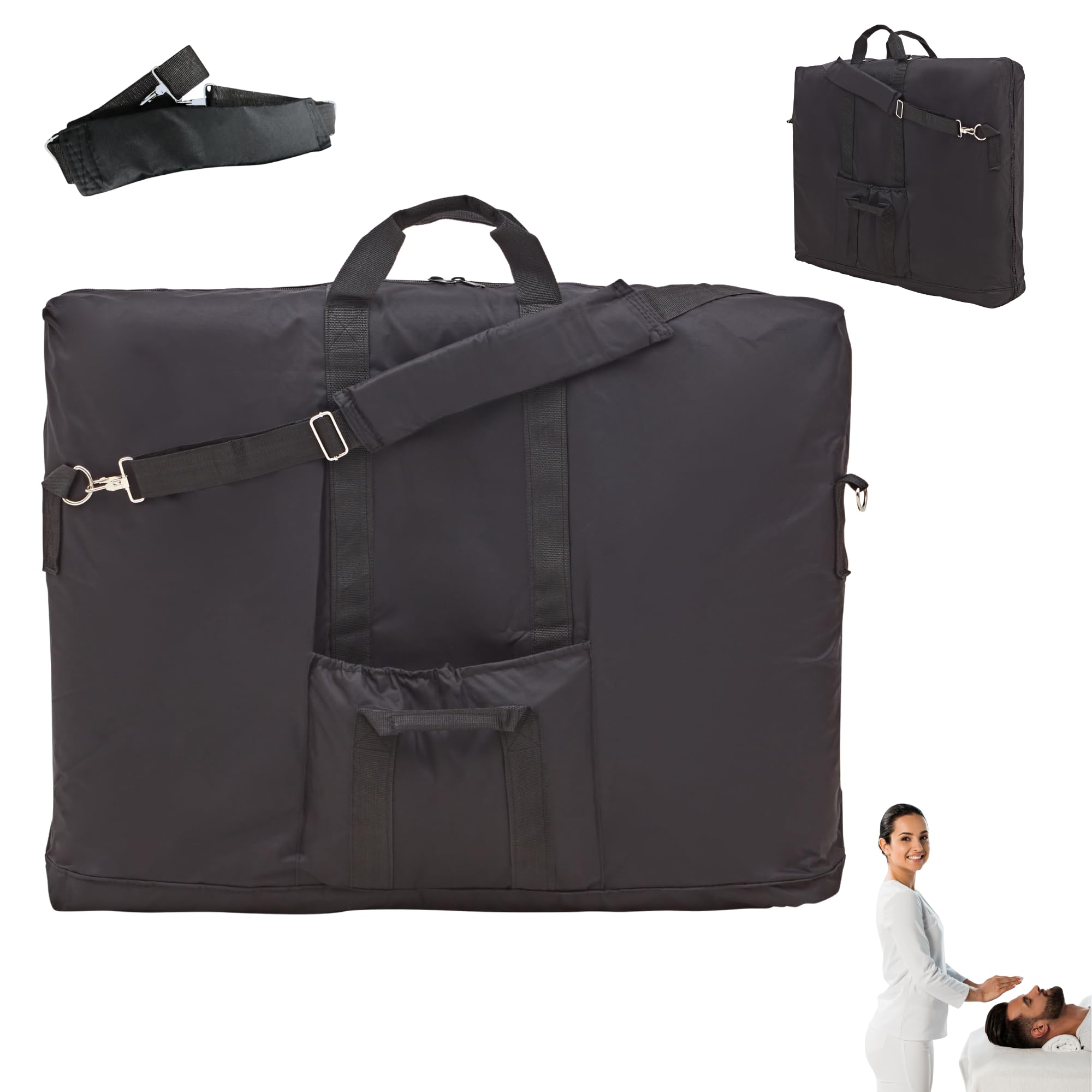 Strong Durable Massage Table Carry Case Bag + Front Pocket + Buckles + Comfy Padded Shoulder Strap - Fits All Tables Up to 28 Inch 71cm Wide - Black