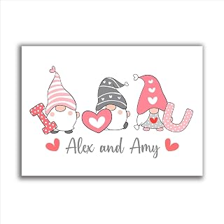 Personalised I Love You Couple Names Gonk Gnome Print Gift. Perfect Print For Birthday, Wedding, Anniversary, Valentine, Valentines Day | Print Only