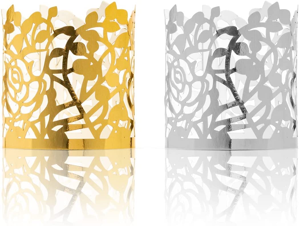 Lot de 100 Ronds de Serviette Anneau Papier de Serviette d'aluminium découpés au Laser pour décoration de Table de Mariage événements spéciaux et Services de Restauration (Doré)