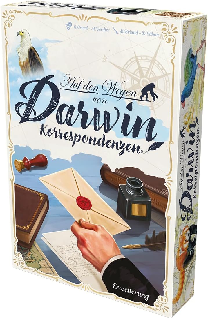 Sorry we Are French, On the Paths of Darwin - Correspondences, Expansion, Family Game, 2-5 Players, from 8+ Years, 30 Minutes, German