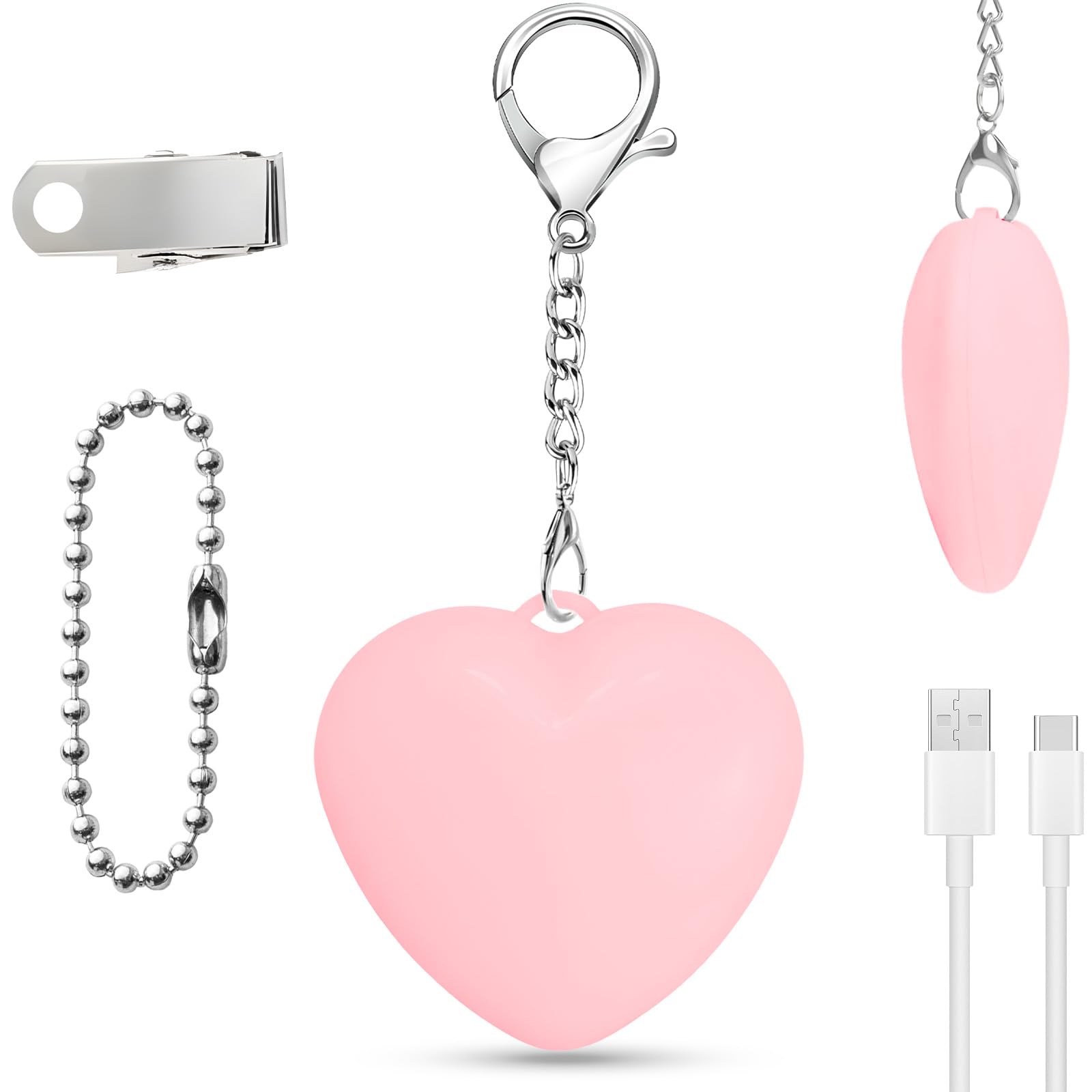 Wonlonda LED Heart Touch Light, Rechargeable Handbag Purse Light with Ball Chain, Pink Mini Sensing Lamp, Decorative Keychain Accessory for Women (Pink-1pcs)
