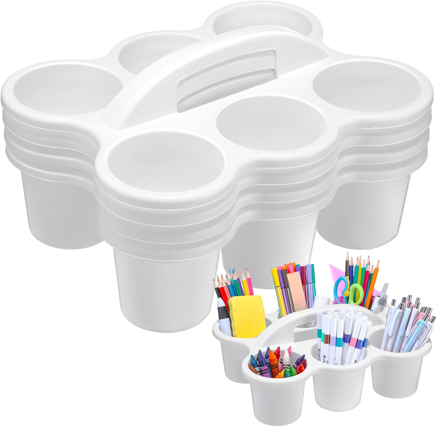 DoubleFill 4 Pcs Plastic Storage Caddy Organizer with Handle Teacher Supply Storage Classroom Caddy for School, Pencil, Pen, Art Supply, Drink Delivery