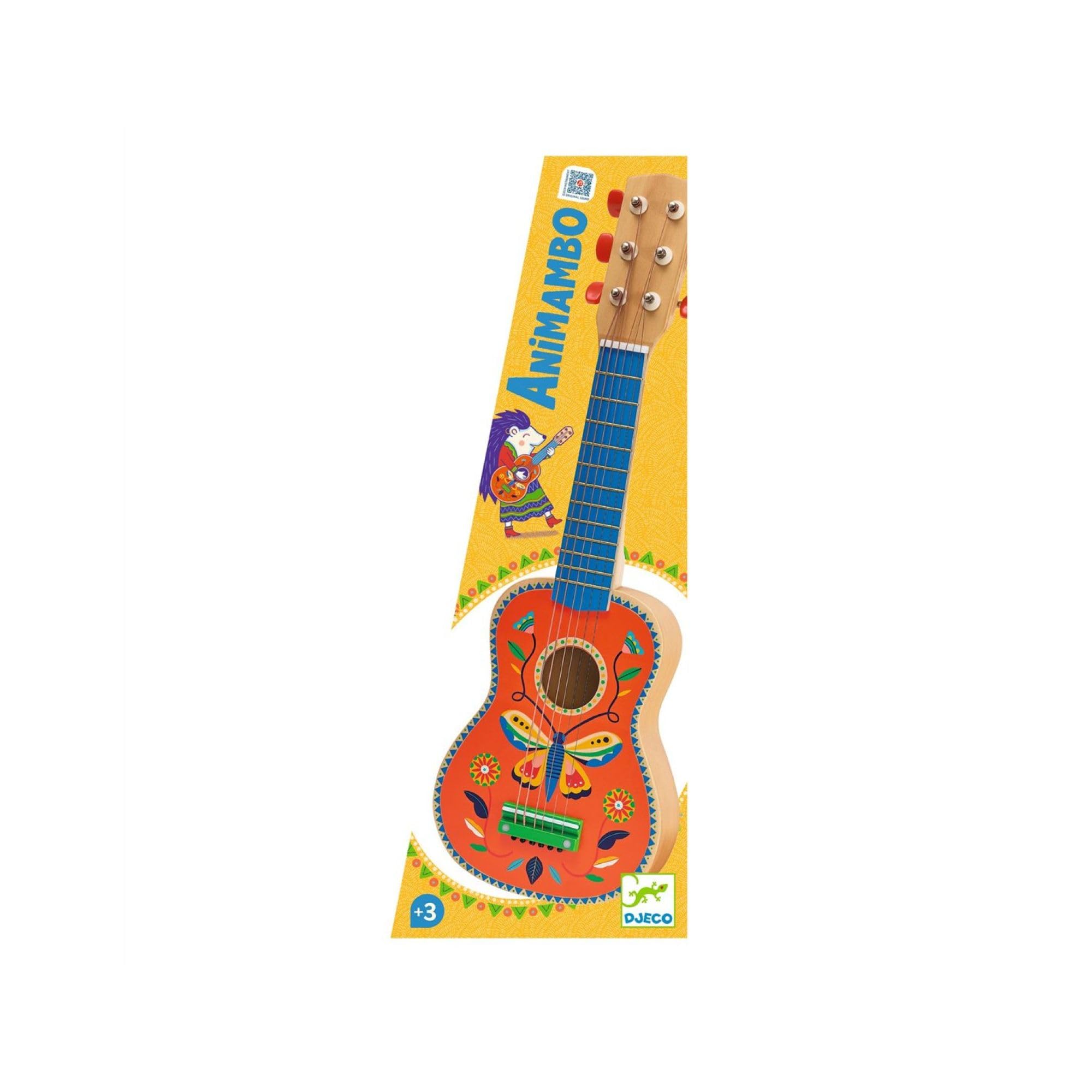 Djeco Chitarra giocattolo 6 corde metalliche piccole FSC 100% musica