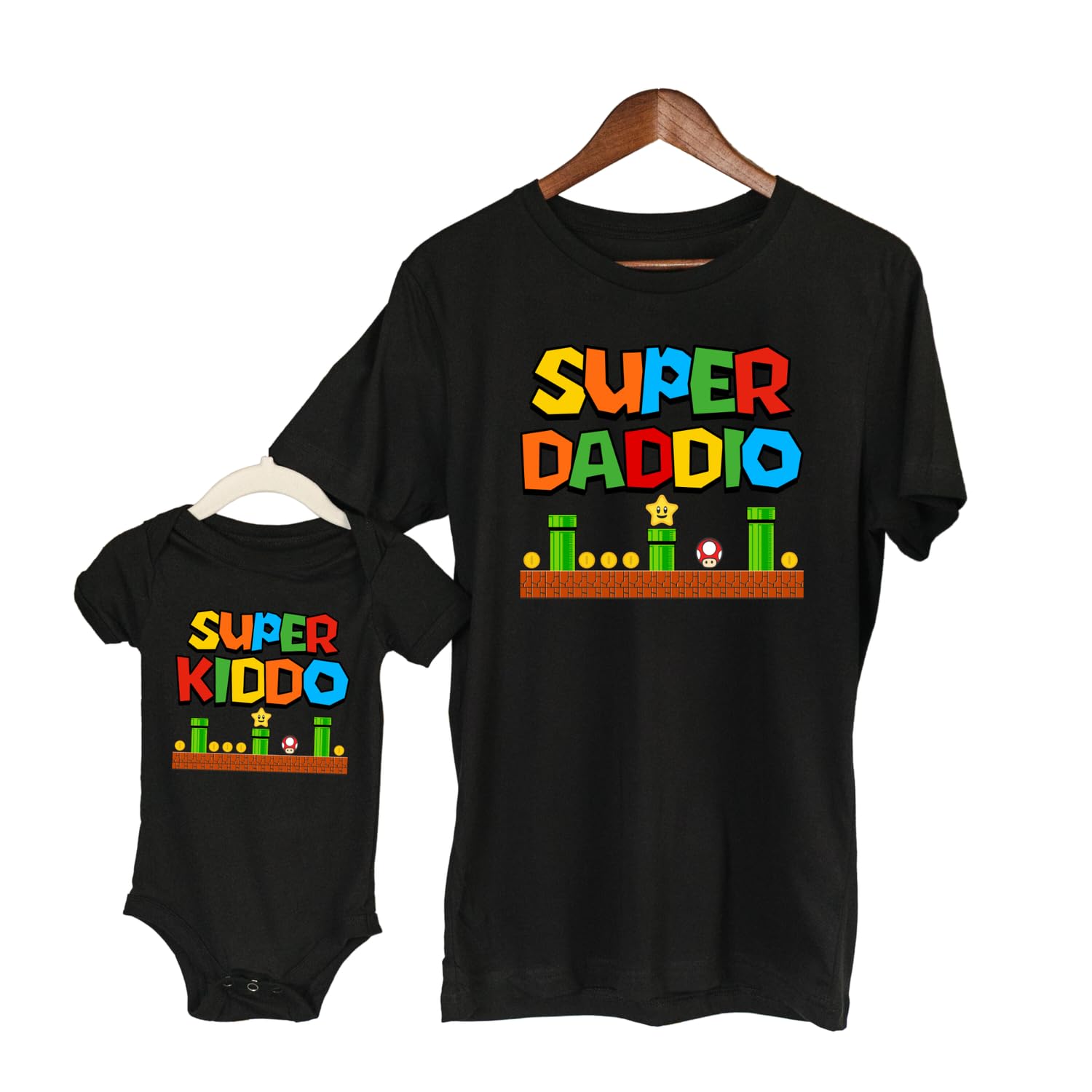 Handmade Super Dad Mom Matching T-Shirts – Super Kiddio Super Daddio Super Mommio Family Matching Game Shirts White