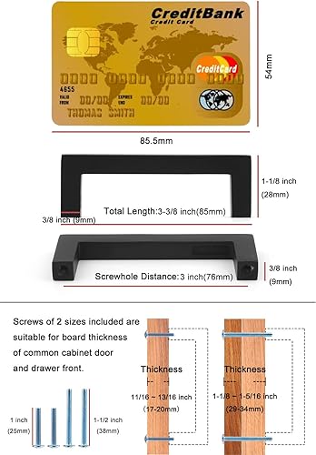 Miniatura 2 de KOOFIZO Paquete de 20 tiradores de barra cuadrada maciza para armario, tirador de bronce aceitado, distancia para los tornillos de 3 pulgadas2.992
