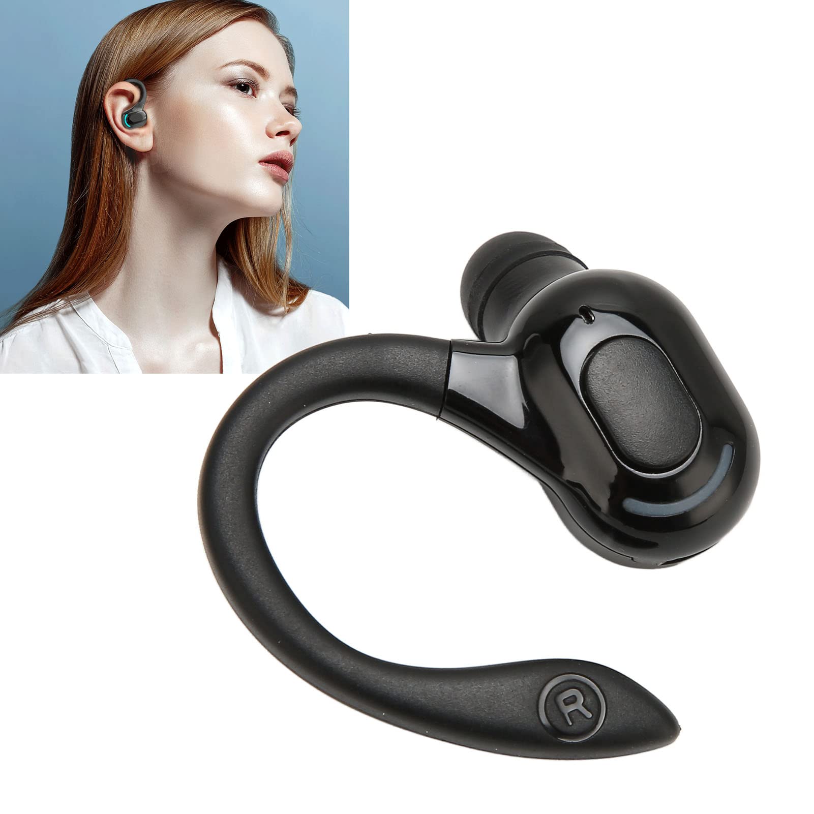 Akozon Auricolare Singolo Orecchio Wireless Nero, IPX4 Impermeabile, Suono Stereo HD, Ricarica USB, Forma Ergonomica, Design Professionale