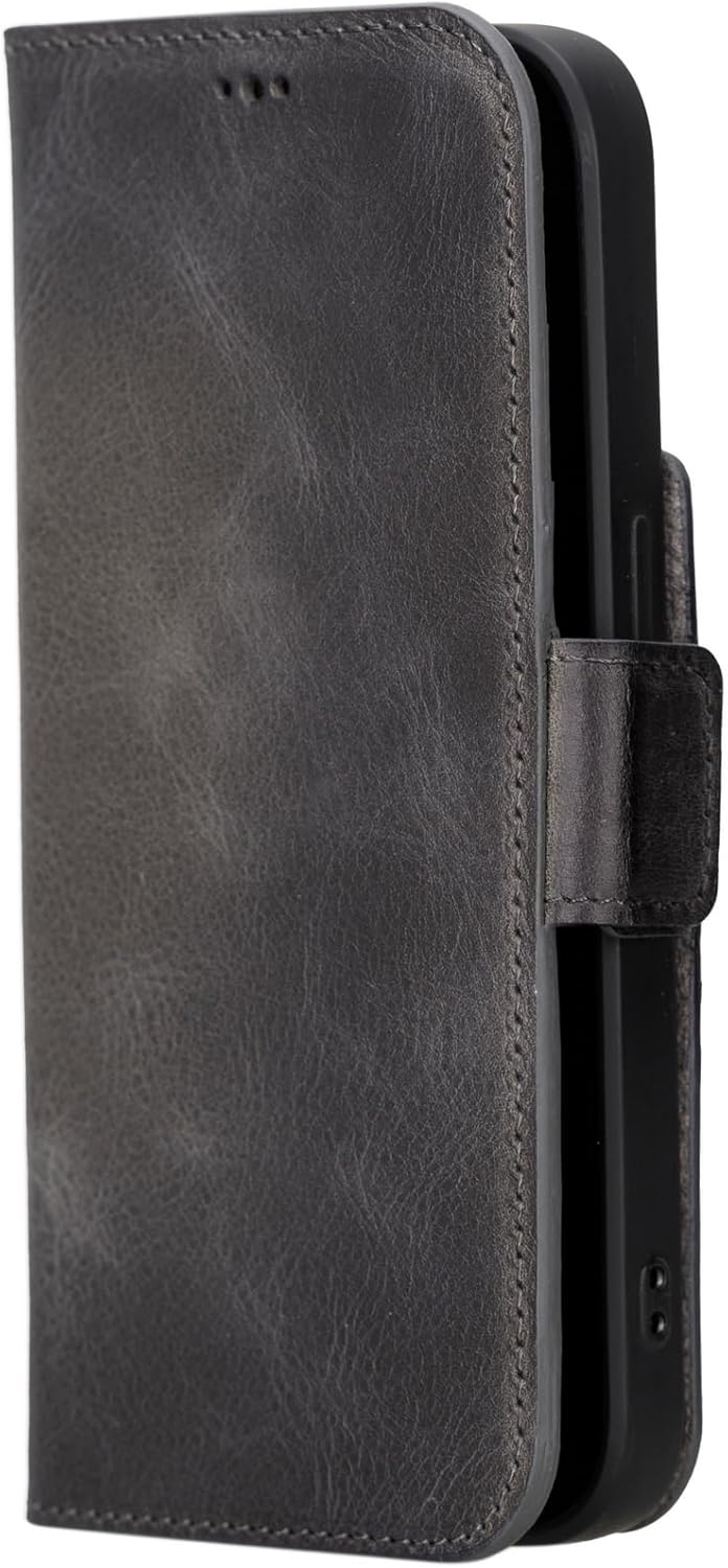 Bayelon Leather Wallet Case for iPhone 15 Pro - Flip Cover Card Holder, iPhone 15 Pro Wallet Case, Folio Case, Kickstand, MagSafe Compatible Wallet RFID Blocking (Smoked Black)