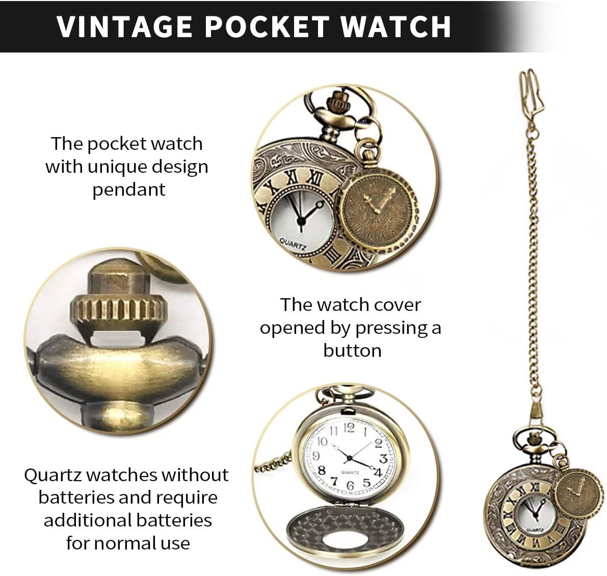 1920s Mens Costume, Roaring 20s Costumes Accessories Set Vest Foldable Crutches Fedora Hat Pocket Watch Tie - Image 5